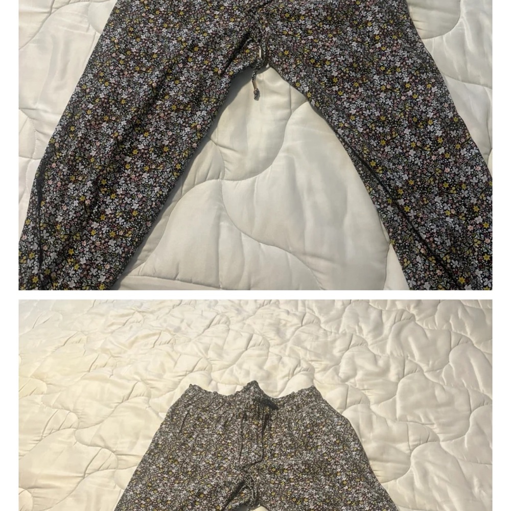 LOFT Floral Print Capris - Black and White
